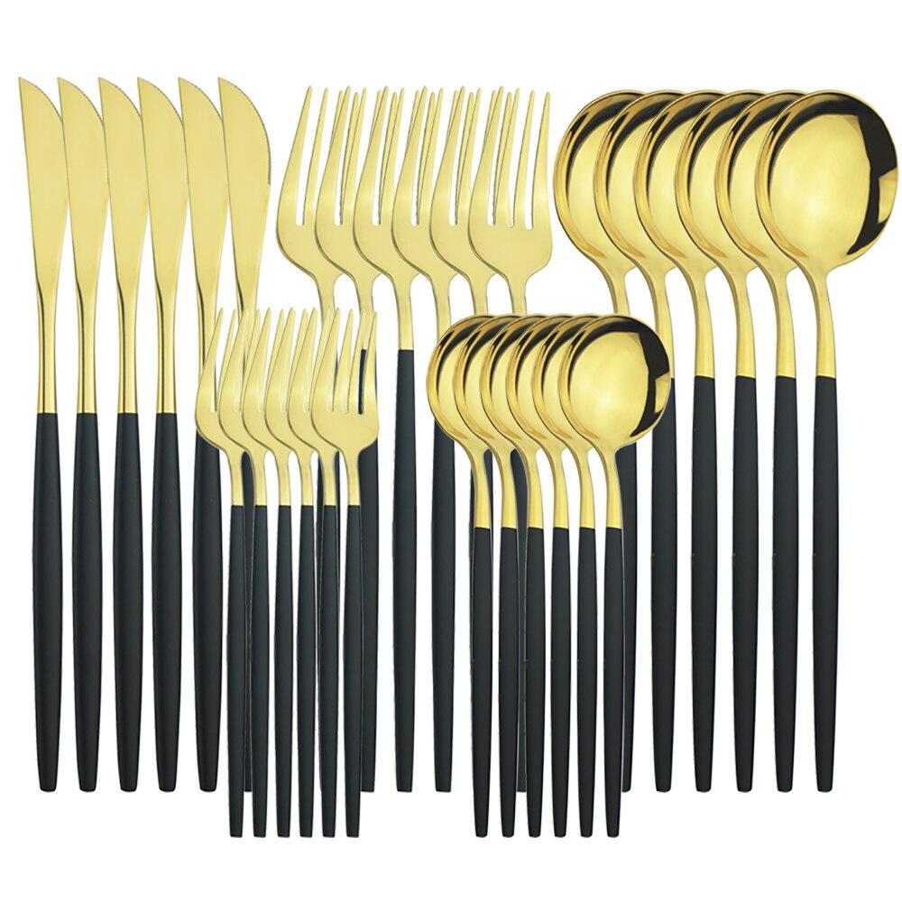 30 шт./6 компл. столовая посуда золотые ножи вилка десерт кофейные чайные ложки ложки набор столового серебра столовые приборы из нержавеющей стали кухонная посуда