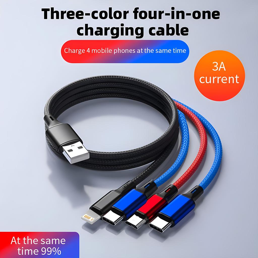 4-in-1 USB to Type-C&Micro Fast Charging Cable 3A Quick Charge Data Cord for Xiaomi Samsung iPhone-Multi-Device High Speed Charg
