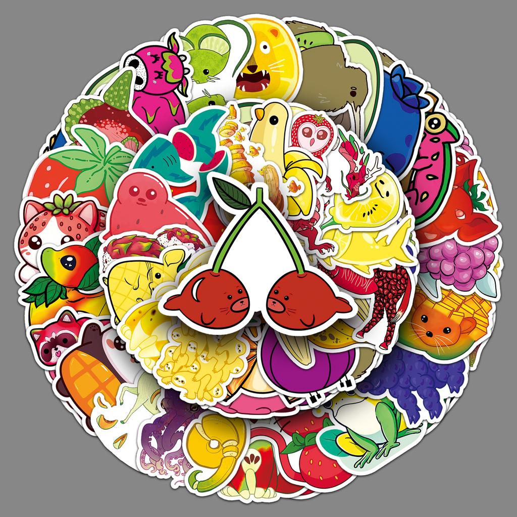 50 Fruit Animal Graffiti Stickers Personalized Cartoon Cute Creative Decorative Mobile Phone Skateboard Water Cup Stickers