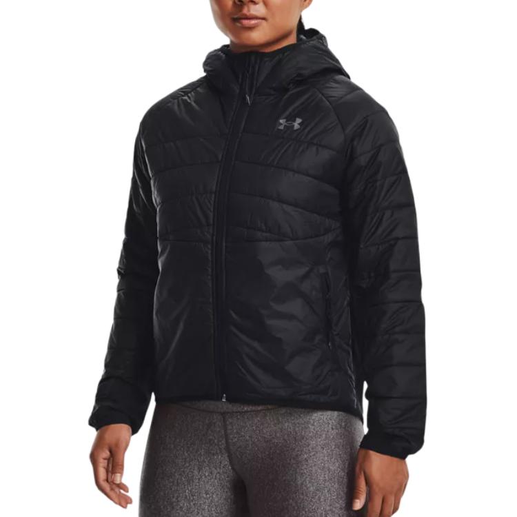 Under Armour Однотонная хлопковая куртка с капюшоном и застежкой-молнией, с длинными рукавами, женские куртки, черный цвет 1375452-001