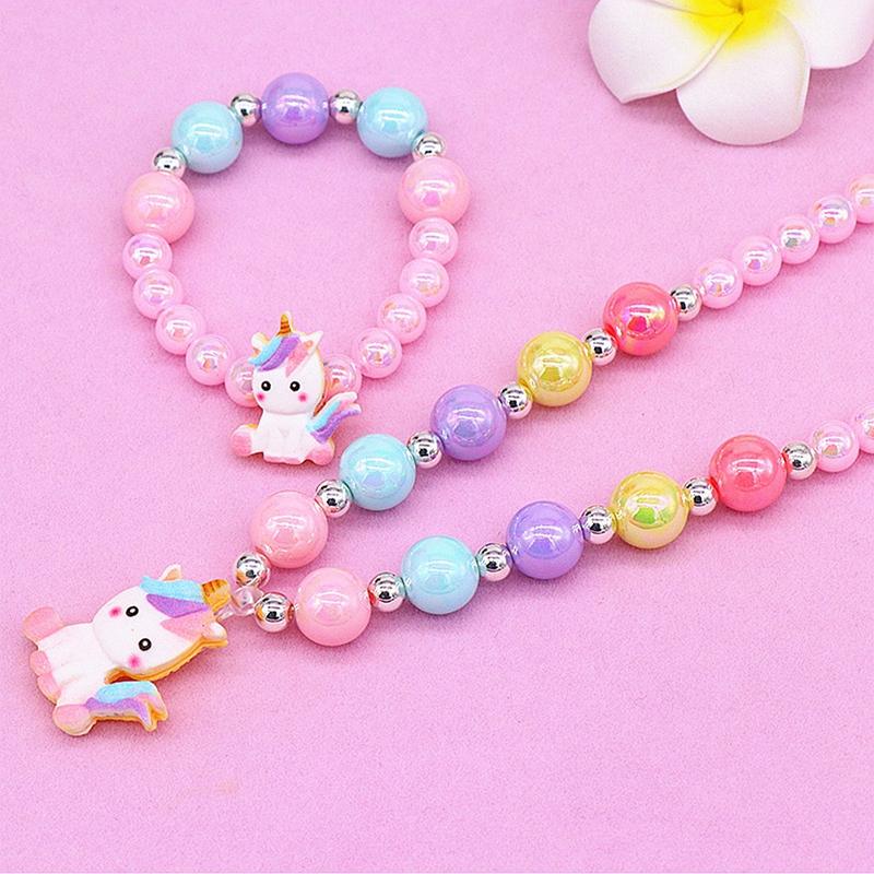 2/6pcs/set Children Necklace Bracelet Set Cute Unicorn Rainbow Necklace Bracelet For Little Girls Zircon Set Wholesale
