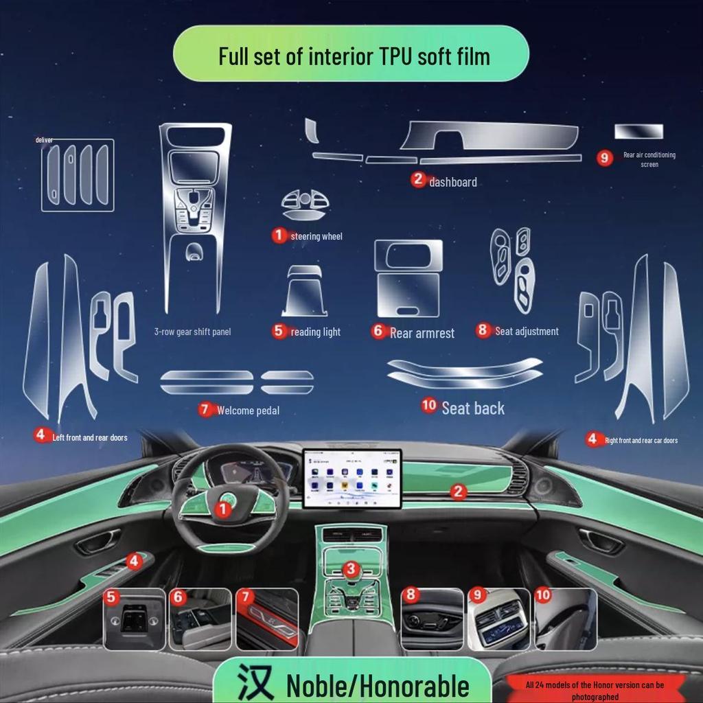 BYD Han Interior Film Set: Fits 25 Models - Includes Navigation Screen, Gear Shift, Headlight, and B-pillar TPU Films