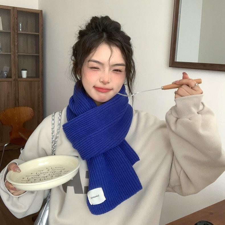 White scarf women's winter solid color wool thickened knitted warm scarf new Korean version versatile high sense
