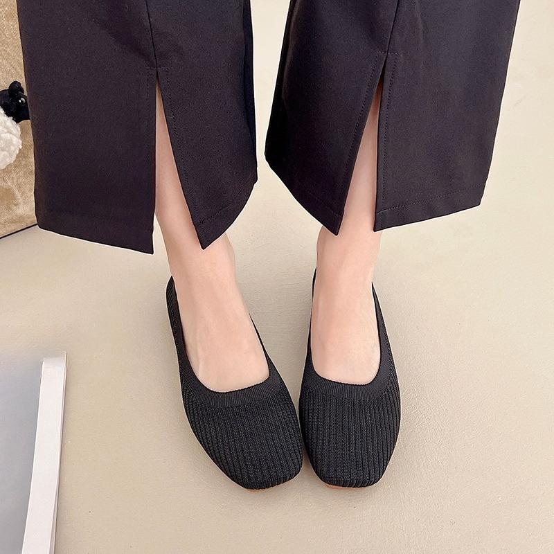 Вязаные балетки Осень Новые Квадратный носок Неглубокие Сетчатые Дышащие Мягкая подошва Нескользящие Кроссовки