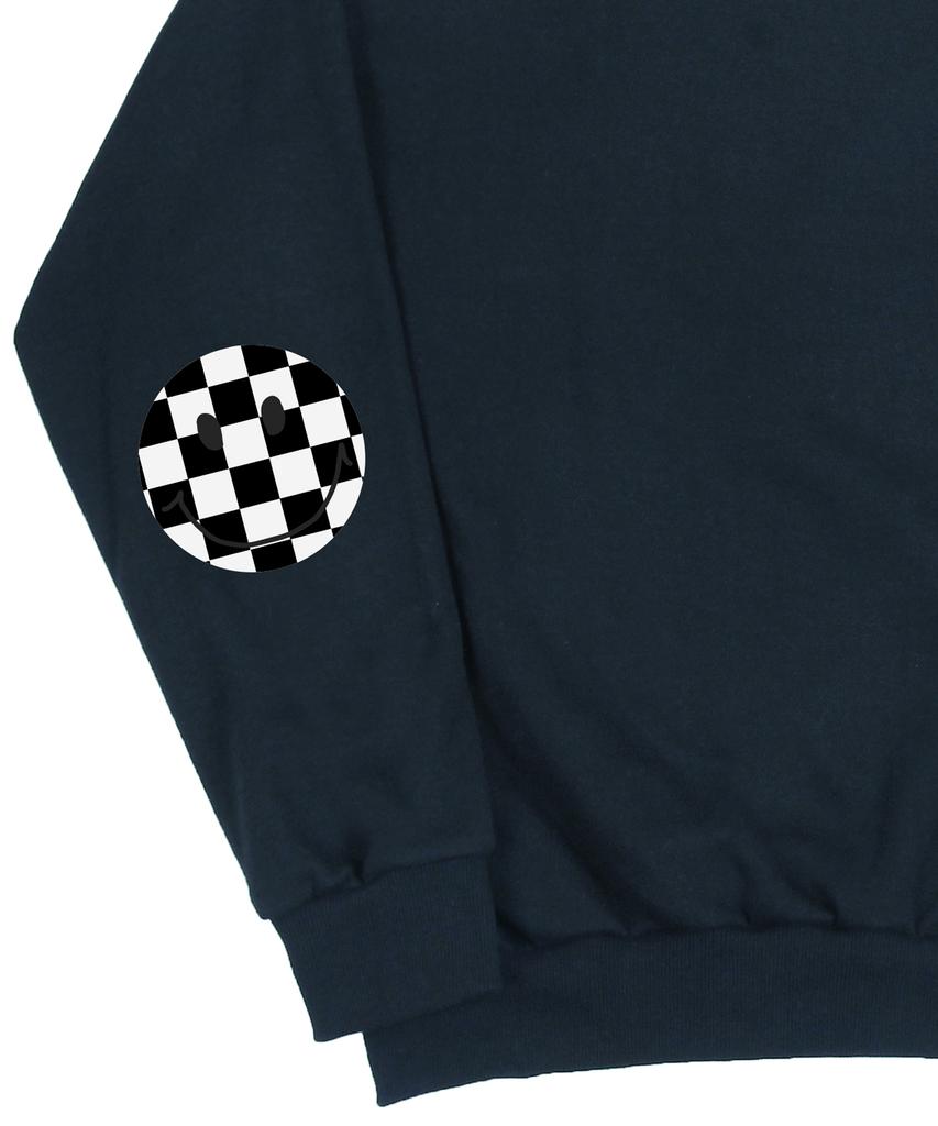 GRAVER [Unisex] Elbow Checkerboard Dot Smile Sweatshirt_Navy