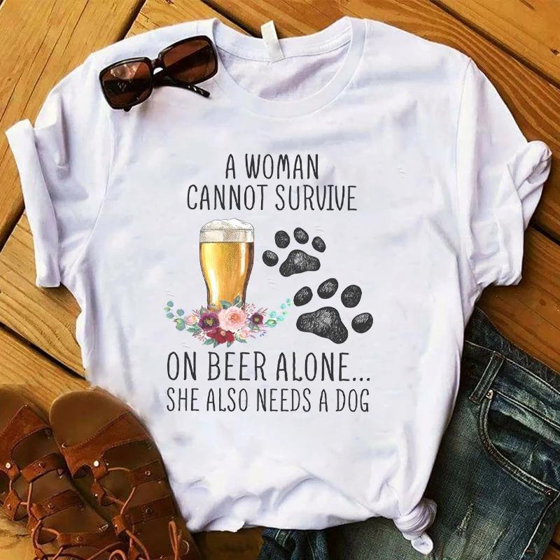 Women T Graphic Flower Never Walk Alone Dog Paw Fashion Printed Top Tshirt Female Tee Shirt Ladies Clothes Tshirt
