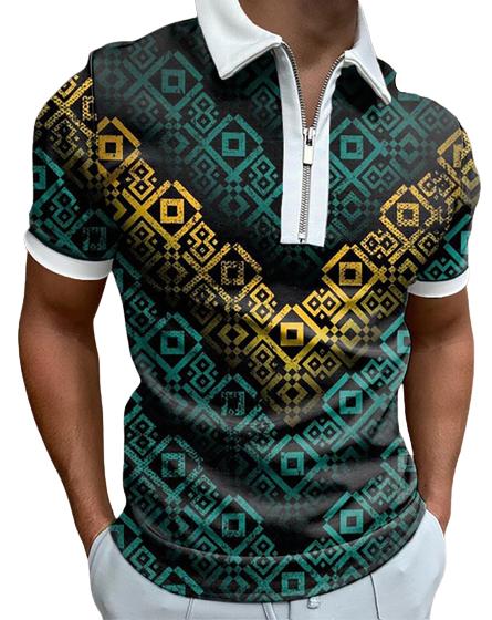 Повседневная футболка с лацканами, молодежная мужская модная футболка на молнии, футболка с коротким рукавом, мужская футболка с 3D синим полосатым принтом