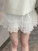 Sweet Vintage Princess High Waist Skirt Women Spring New White Floral Cake Clothing Female Fairy Cute Lace Pure Color Skirt 2024