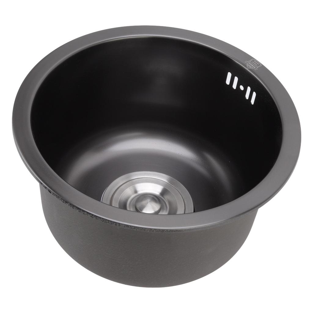 Mini Round Kitchen Sink Bar Stainless Steel Basin Single Bowl with Drain Accessories for Home Black