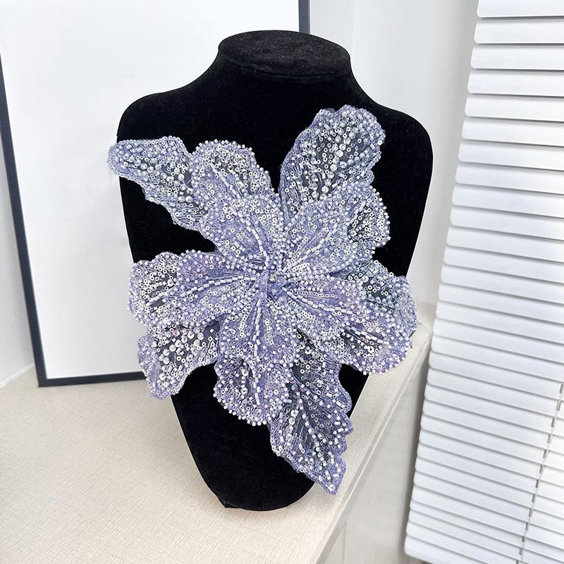 1PC DIY Sequin Beaded Clothing Accessories Patches Decorative Lace White Multi Layered High Quality