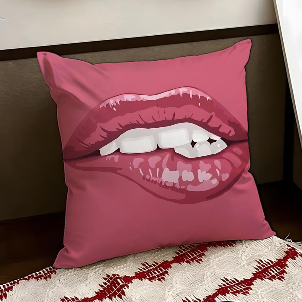 Velvet red lips Cushion Cover Reversible Soft Durable Pillow Cover Home Car MultiScene Use for Daily Comfort