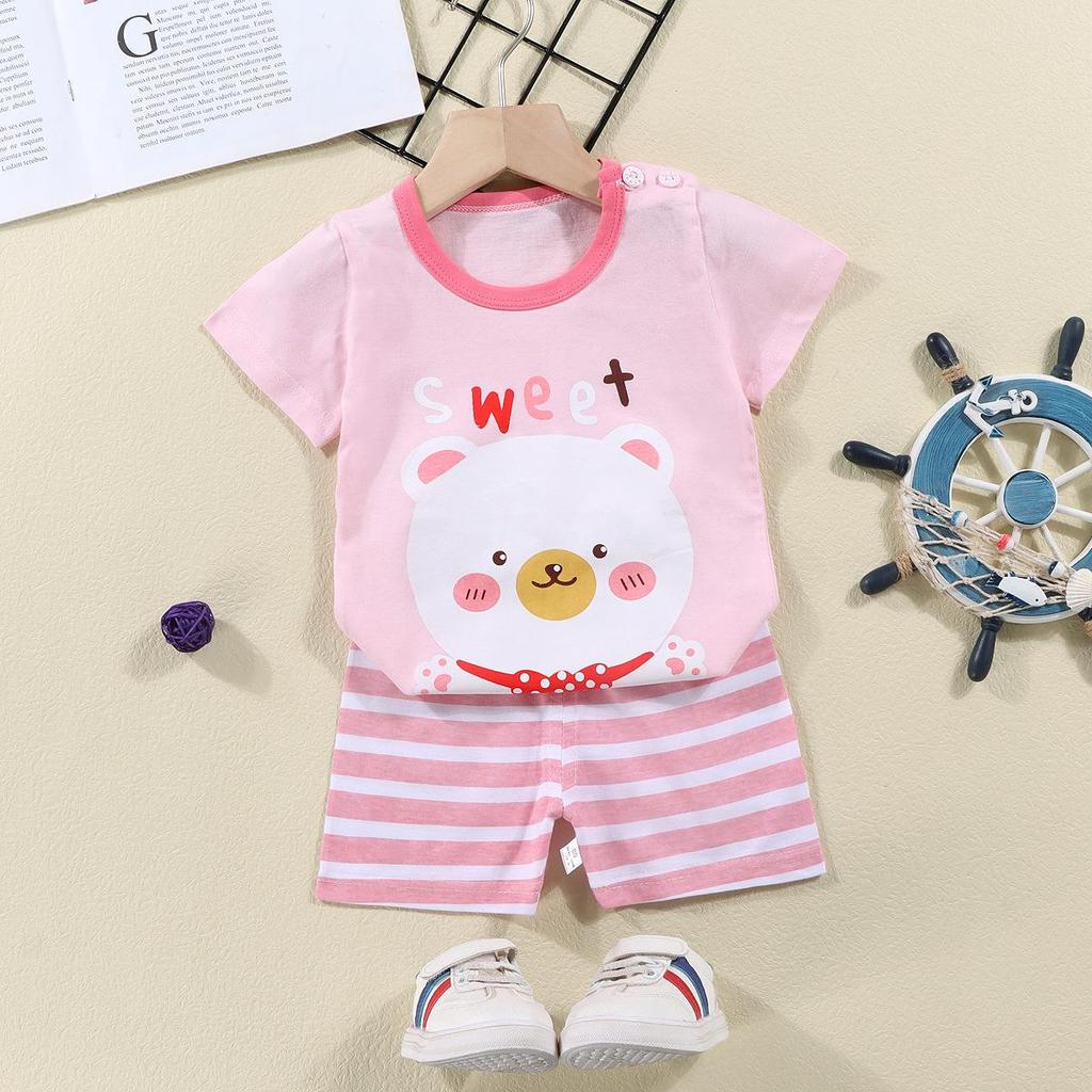 2023 Summer Cotton Children's Short Sleeve T-shirt Set Baby Short Sleeve Shorts Two-piece Set