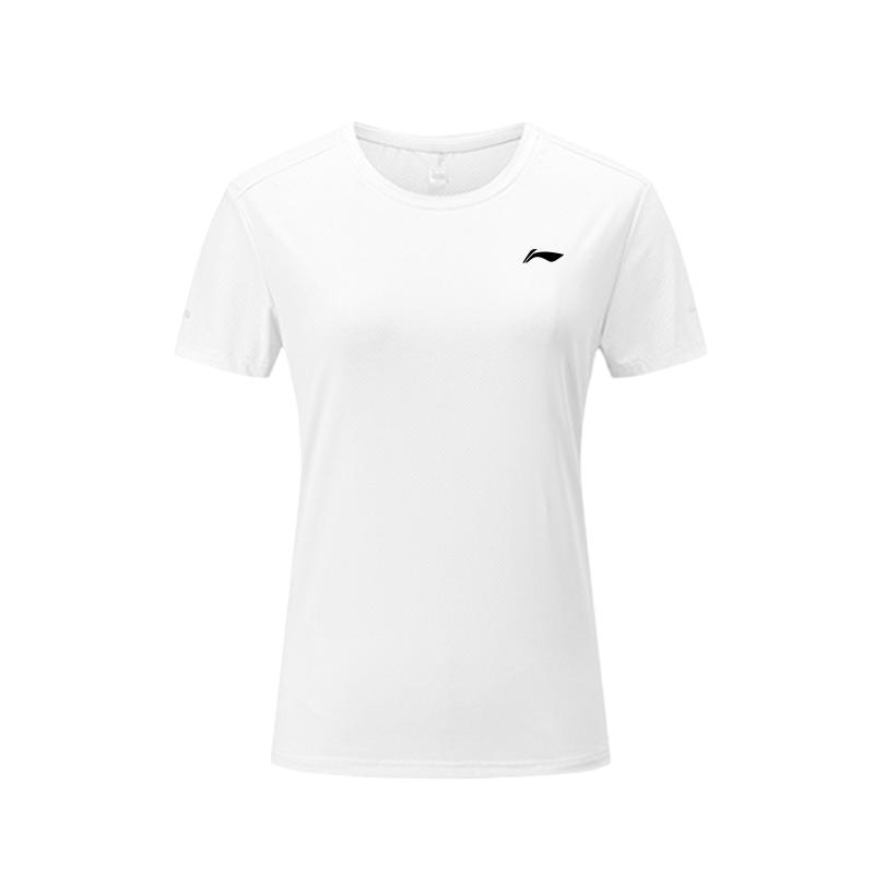 Li-Ning Однотонная быстросохнущая дышащая футболка с круглым вырезом и коротким рукавом для женщин, белые топы YTSU154-1