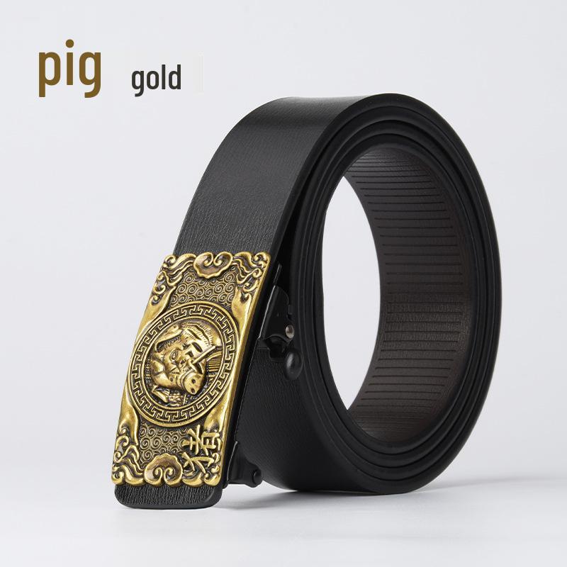 Chinese Zodiac Retro Men's Automatic Cowhide Leather Belt