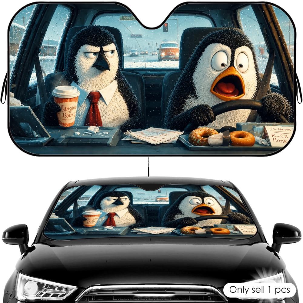 Penguins in Snow Traffic Sun Visor Car Front Windshield Shade UV Block Heat Shield Foldable Universal Fit Cover
