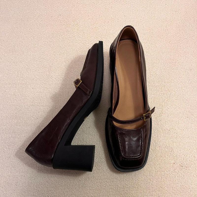 Туфли из мягкой овчины в стиле ретро с квадратной головкой и легким ртом на высоком каблуке, маленькие кожаные туфли на французском толстом каблуке, туфли Мэри Джейн, женская обувь