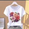 (Asian Size) Fashion Print Short Sleeve T-shirts Clothing T Female Lovely Plant Flower Casual Women's Top Graphic Tee