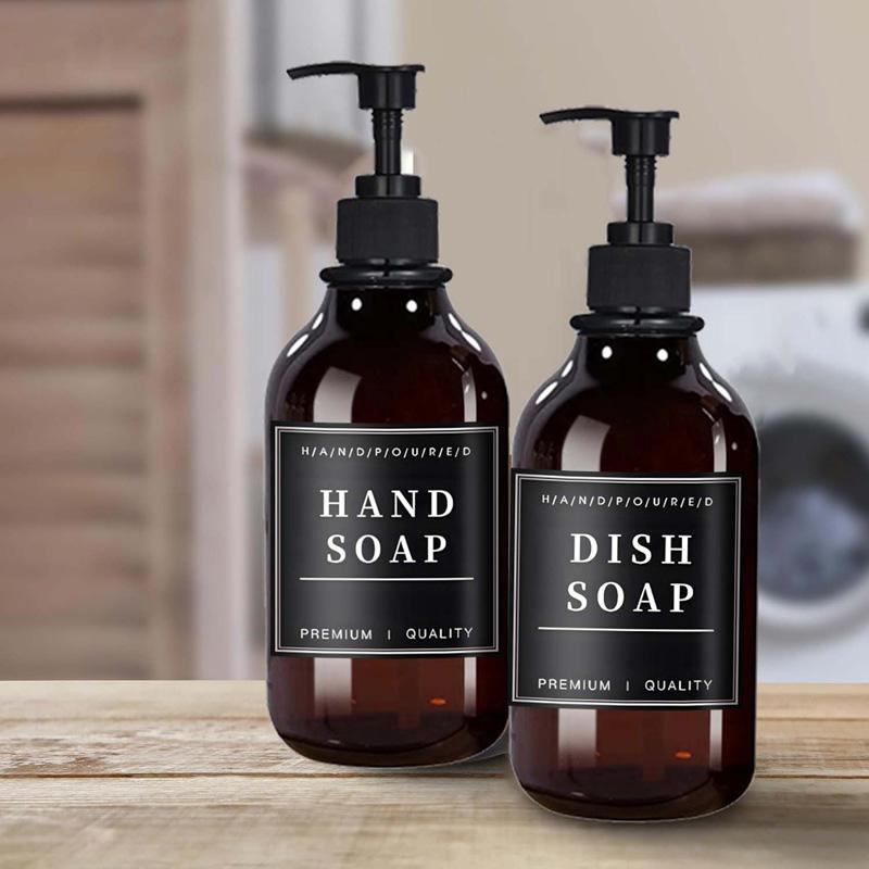 500 мл 2 упаковки дозатора мыла для кухонной раковины с насосом Бутылка для мыла для рук в ванной с водонепроницаемой этикеткой Контейнер для лосьона для ванной комнаты Диспенсер