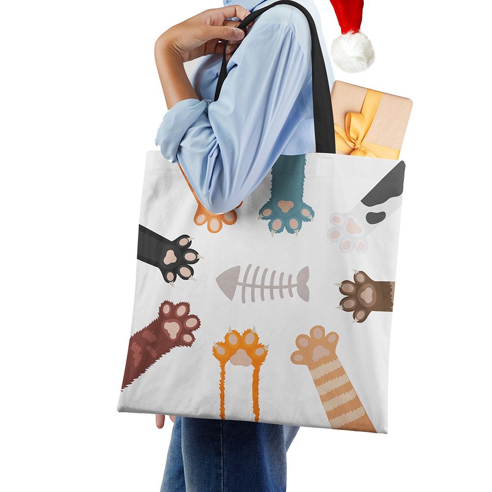 Cat Cartoon Shoulder Bag Reusable Shopper Kawaii Canvas Tote Bag Women Haajuku High Capacity Casual Folding Handbag