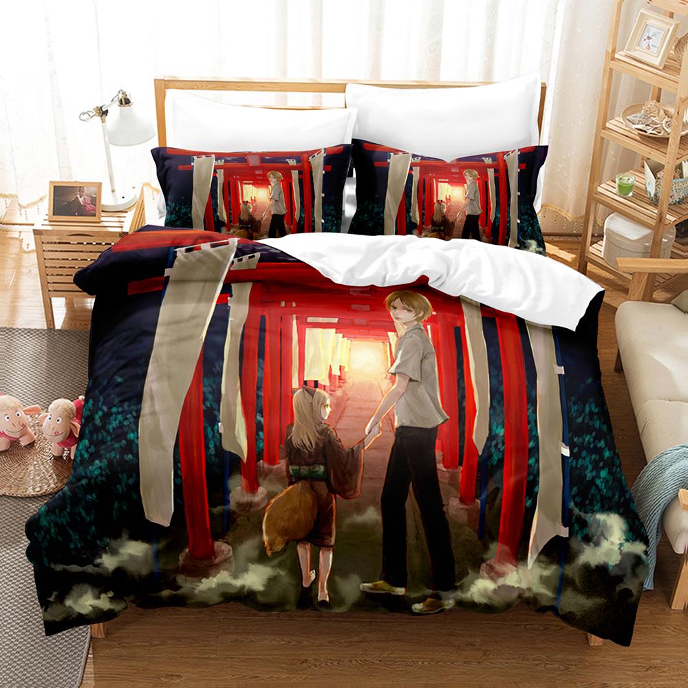 Книга друзей Нацумэ Аниме 3D Пододеяльник Постельное белье Полиэстер Наволочки Пододеяльник Домашний декор Подарок Твин King Queen