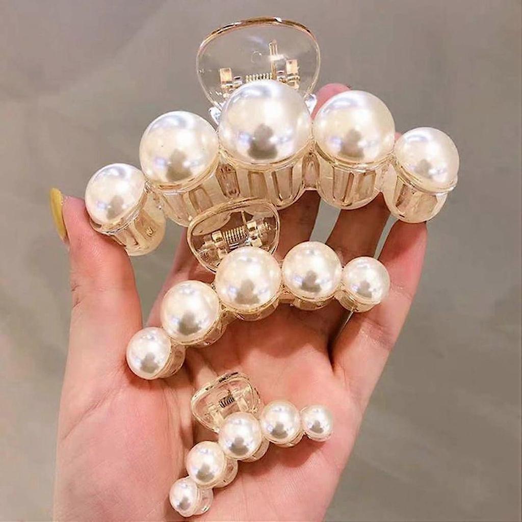 Pearl Hair Claw,Styling Hair Clips Strong Hold Hair Jaw Clips, Big Hair Clips Barrettes Nonslip Birthday gift(4 Pack)