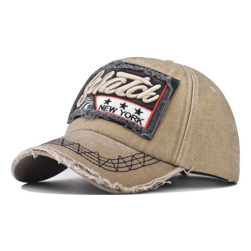 Бейсболка из стираного хлопка с объемной вышивкой. Стираная старая кепка «Нью-Йорк».