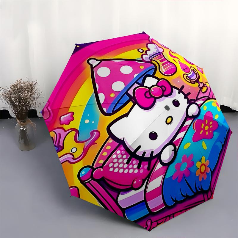 1pc Hello Kitty Mushroom Automatic Opening/Closing Umbrella - Portable Three-Fold Design, 8-Bone Iron Frame Outdoor Umbrella, Perfect Gift for Fans, T