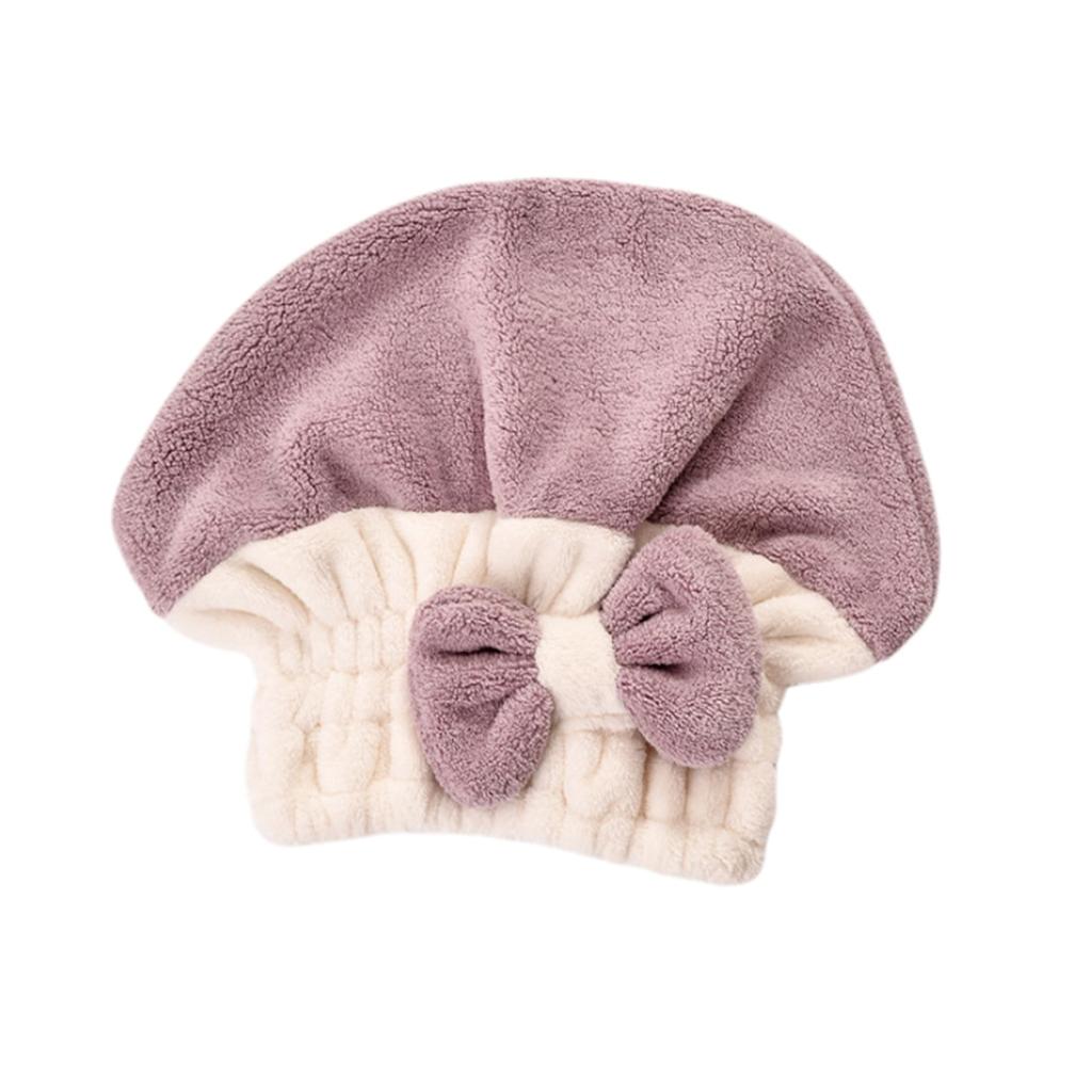 Microfiber Hair Drying Cap Soft Absorbent Bath Hat with Decorative Bow for Women and Girls Shower Use