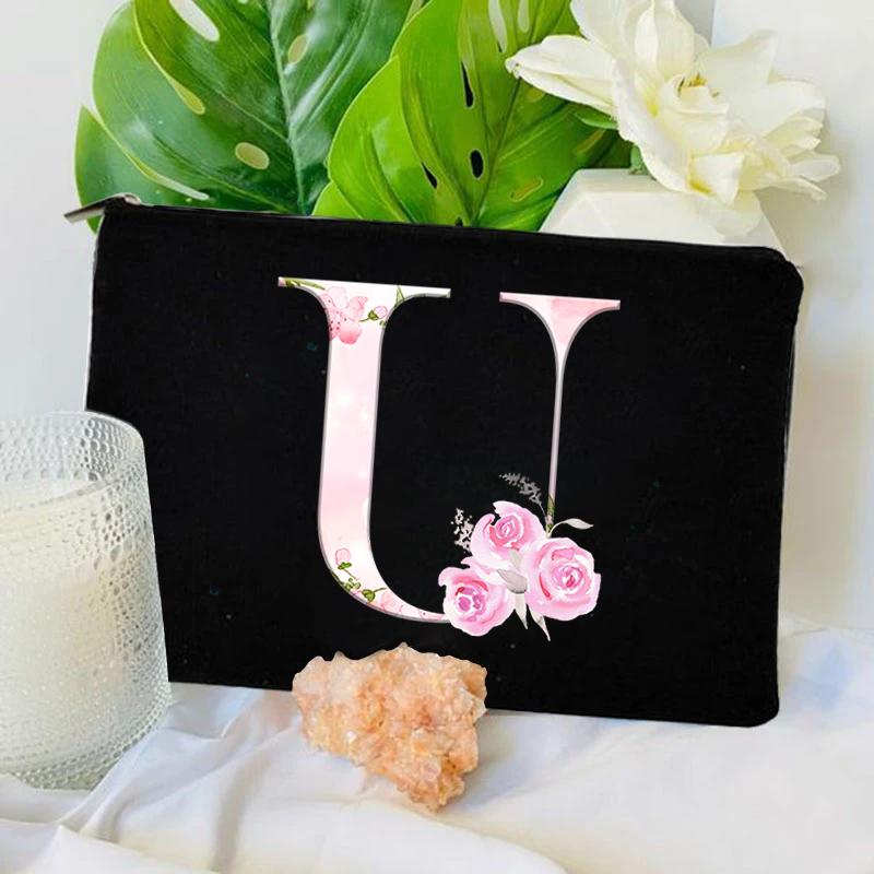 Women Bag Makeup Bag Bridesmaid Makeup Bags Floral Alphabet Print Linen Zipper Pouch Travel Organizer Case Mujer Bolsas Cosmetic