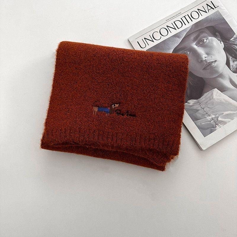 Korean Version with Wool Scarf for Women Winter New Versatile Solid Color Ins Scarf Beige Student Advanced Puppy Embroidery