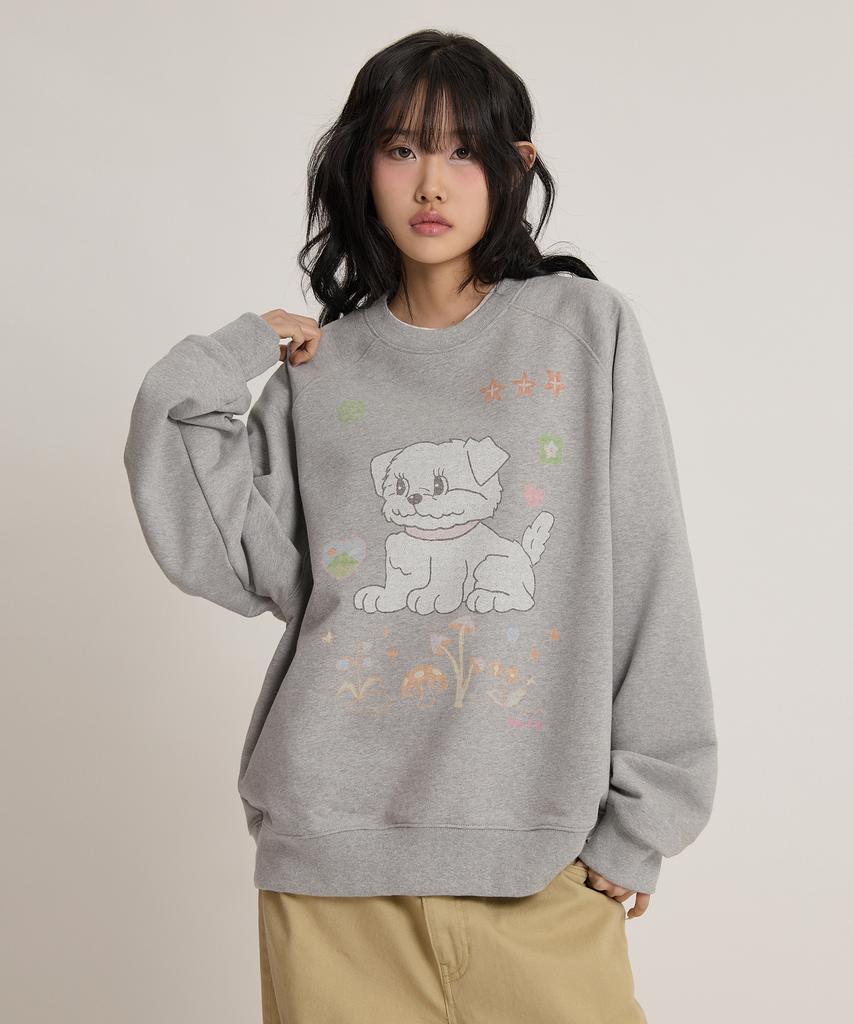 WAIKEI Vintage Cloud Drawing Raglan Sweatshirt Gray