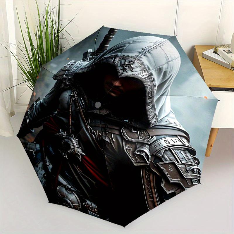 1 шт. Складной зонт Assassin's Creed, Компактный дорожный зонт с 8 спицами, Прочный пластиковый и железный каркас100