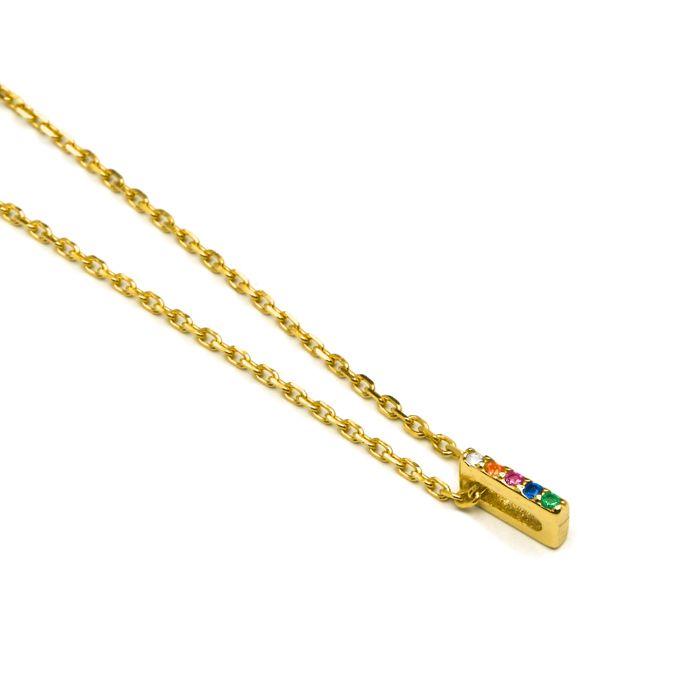 Collier Luxenter en argent 925 avec zircons multicolores finis en or jaune 18K - Alphabet I