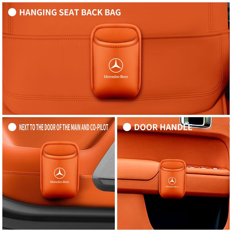 AAN1 2PCS PU Leather Car Door Cup Holder Organizer Box for Mercedes-Benz C E A S GLC GLE GLB G Class etc Seat Back Clip Storage