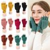 Warm Flexible Thicken Knitted Fingerless Flip Gloves Exposed Finger Mittens Touch Screen Glove