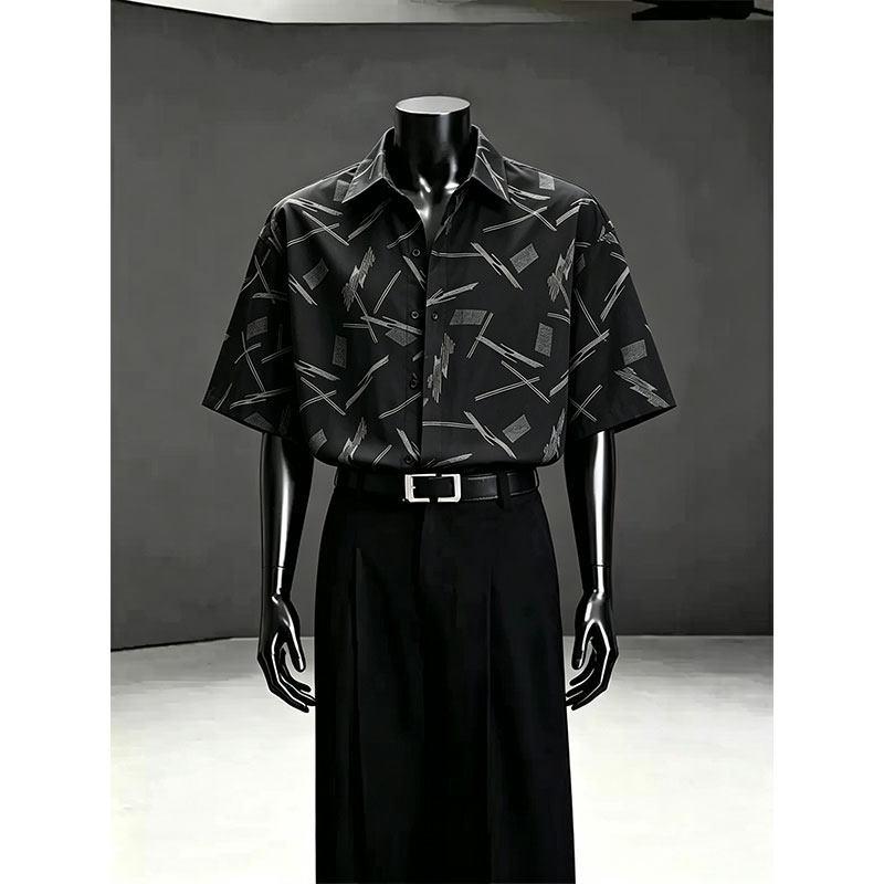 Summer new printed short-sleeved shirt men's ice silk thin breathable top