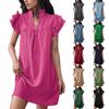 Women's Fashion Casual Solid Color V-Neck Loose Ruffle Sleeve Short Dress
