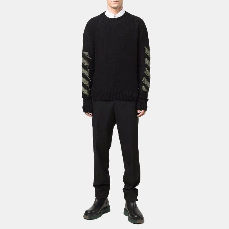 OFF WHITE FW21 Свитер Свободный крой Мужской Черный OMHE088F21KNI0011055