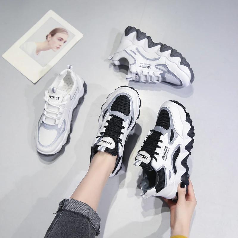 Весна-осень, модная женская обувь с перекрещивающимися ремешками, с круглым носком, на толстой подошве, повседневная и удобная спортивная женская обувь для ходьбы