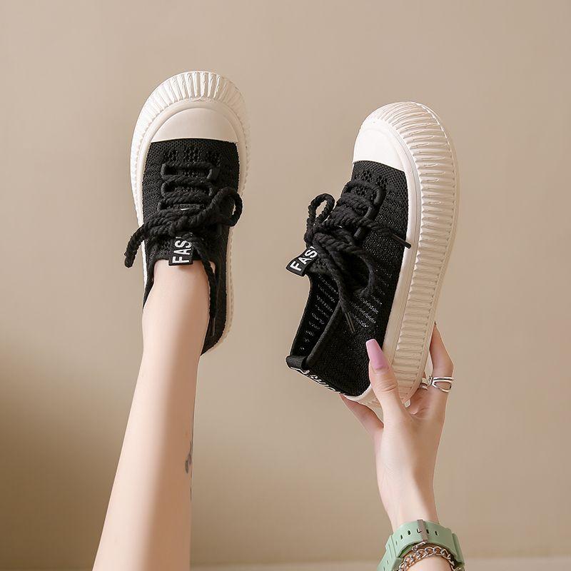 Women's Thick-Soled Mesh Shoes Summer New Slip-on Loafers Breathable Hollow-out Canvas Shoes Versatile Student Shoes
