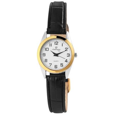 Montre - CLASSIQUE - Classique - Similicuir Noir 14 Mm - Boîtier 26 Mm Bicolore Argent/or - Quartz