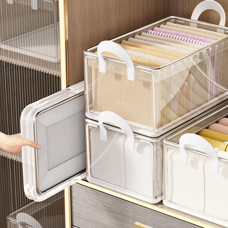 Прозрачная корзина для хранения одежды из ПВХ, ящик для хранения нижнего белья, каркас из нержавеющей стали, органайзер для гардероба, водонепроницаемая тканевая коробка