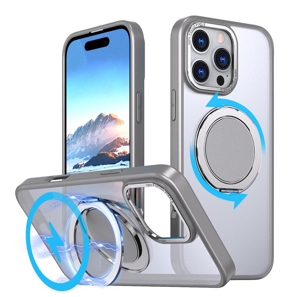 KEYSION Противоударный матовый чехол для MagSafe для iPhone 16 Pro Max с вращающимся на 360 ° магнитным кольцом-подставкой, прозрачная задняя крышка для телефона