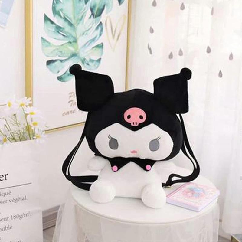 My Melody Kuromi Backpack Cinnamoroll Plush Bag Cute Cartoon Shoulder Bag Anime Fan Toy Bag, Travel, Medium, Black//white