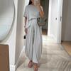 Women's Light Gray Short Sleeve Top and Wide Leg Pants Set Casual Comfortable Outfit