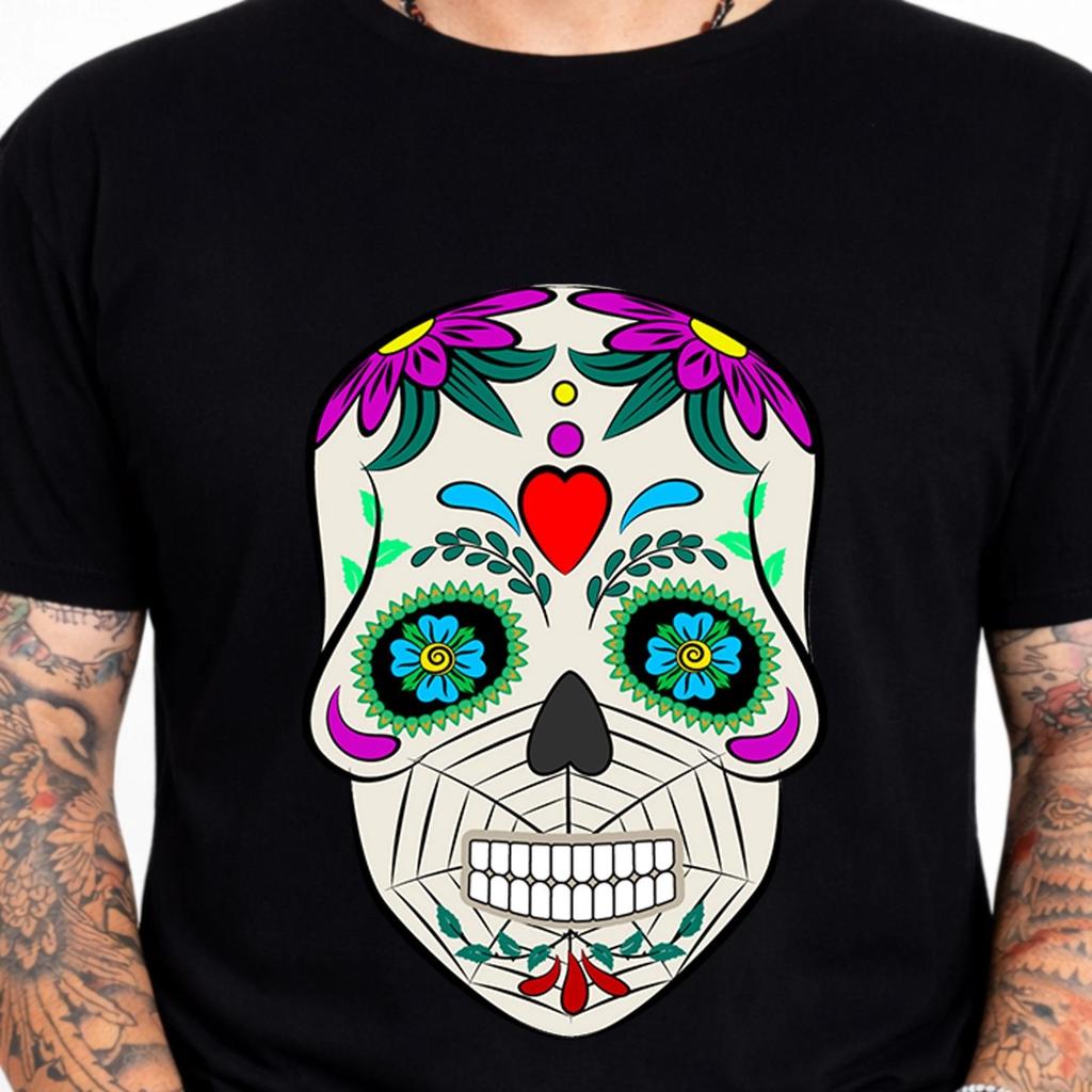 Цветочная футболка с сахарным черепом День мертвых Dia de los Muertos Calavera Подарочная футболка