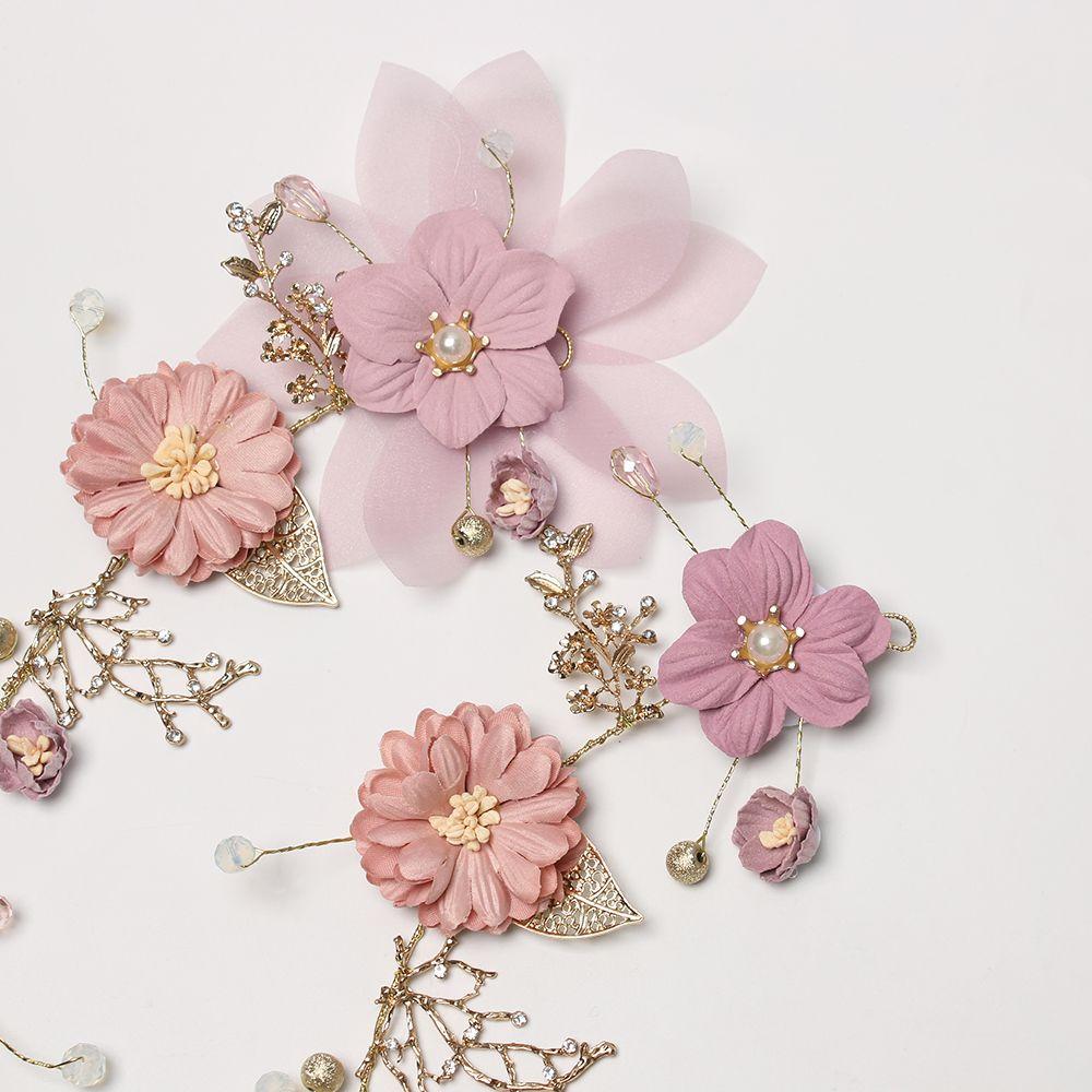 Hair Jewelry Headpiece Crown Headdress Purple Flower Tiara Bride Headwear Pearl Hair Band