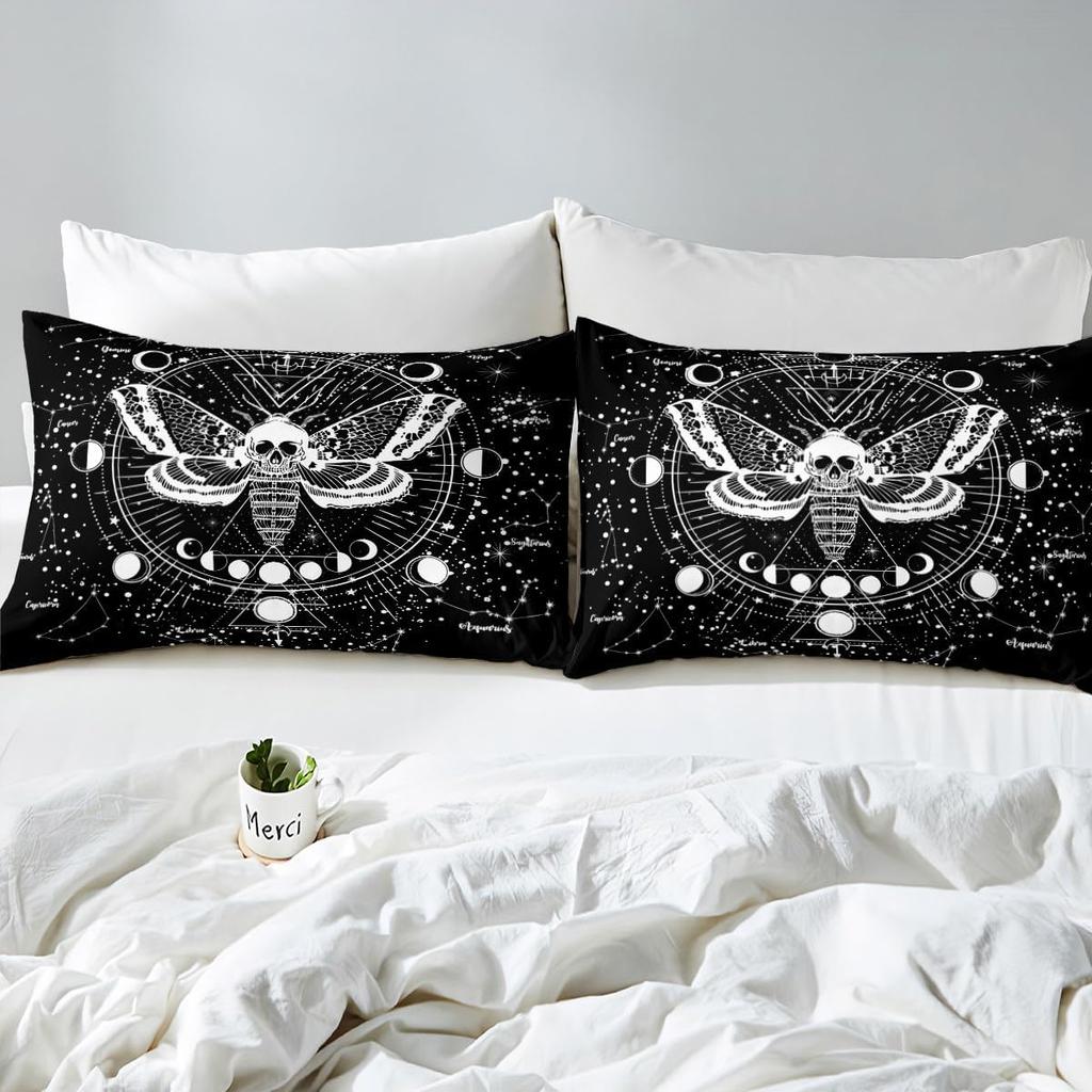 Gothic Decor Comforter Set Twin Size Boys Boho Moth Down Comforter Men Gothic Sugar Skull Comforter Galaxy Starry Sky Halloween Gothic Beddi