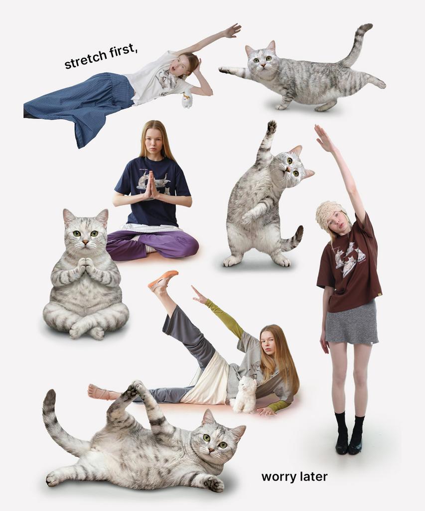 Футболка POEV с рисунком тянущегося кота - Цвет: вне белого