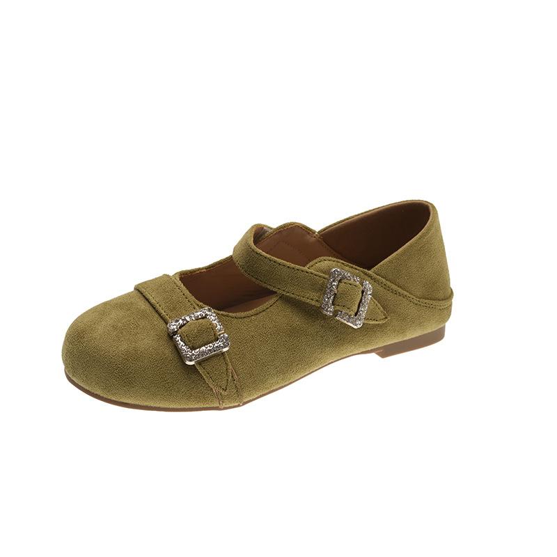 French retro suede Mary Jane shoes women's shoes autumn and winter new design sense word with rhinestone shallow mouth single shoes